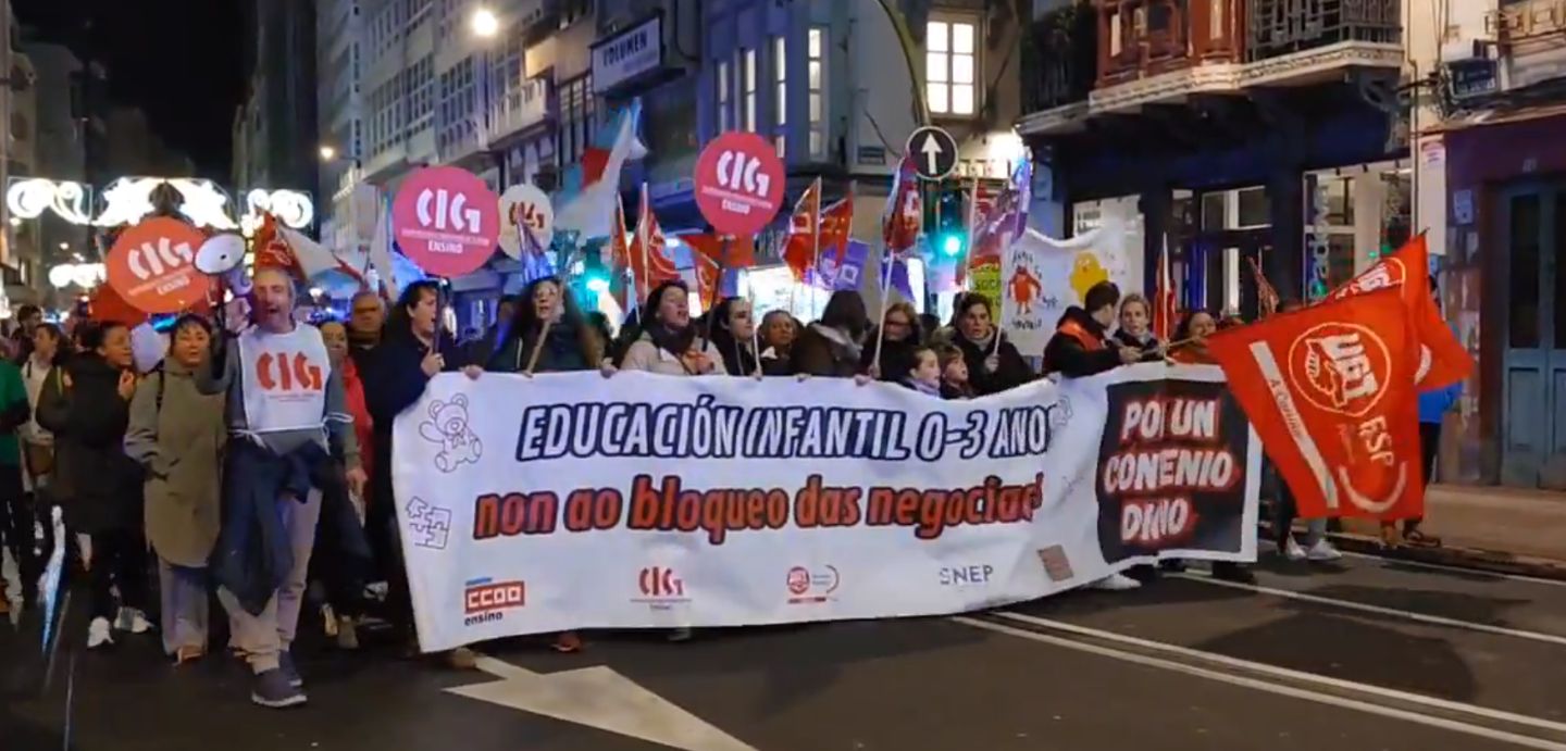 Cabeceira da manifestación polas rúas da Coruña