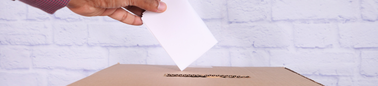 Imaxe dunha persoa introducindo un voto nunha caixa.