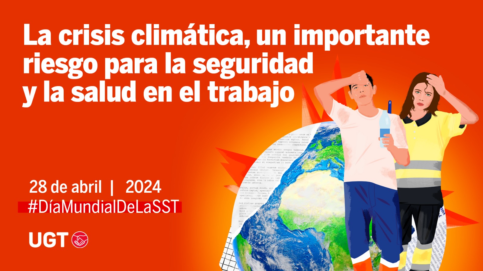 A crise climática, un risco importante para a seguridade e a saúde no traballo, Na imaxe saen dúas personas (home e muller) mostrando síntomas de cansacio pola calor