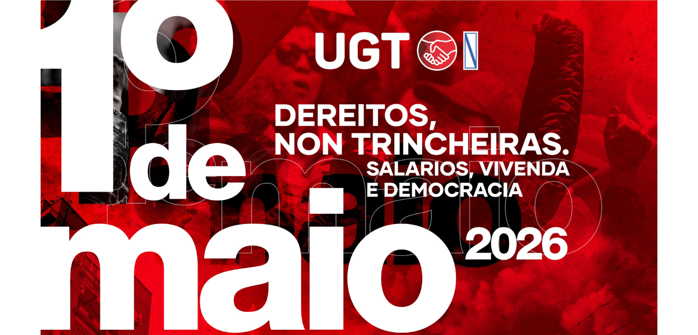 Imaxe do cartaz do 1 de Maio. O lema é o indicado no título da publicación.