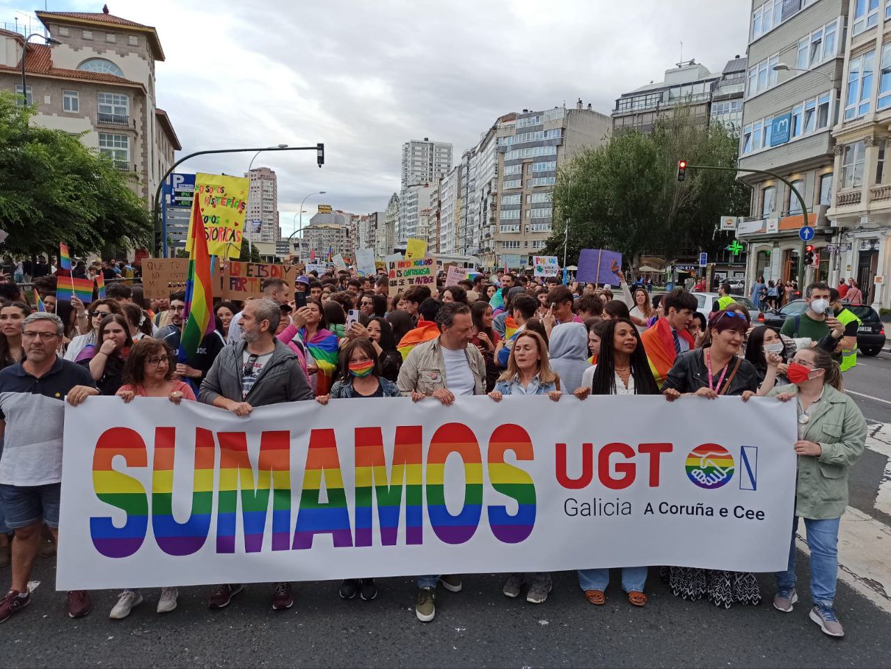 Imaxe de UGT durante a manifestación do Orgullo na Coruña
